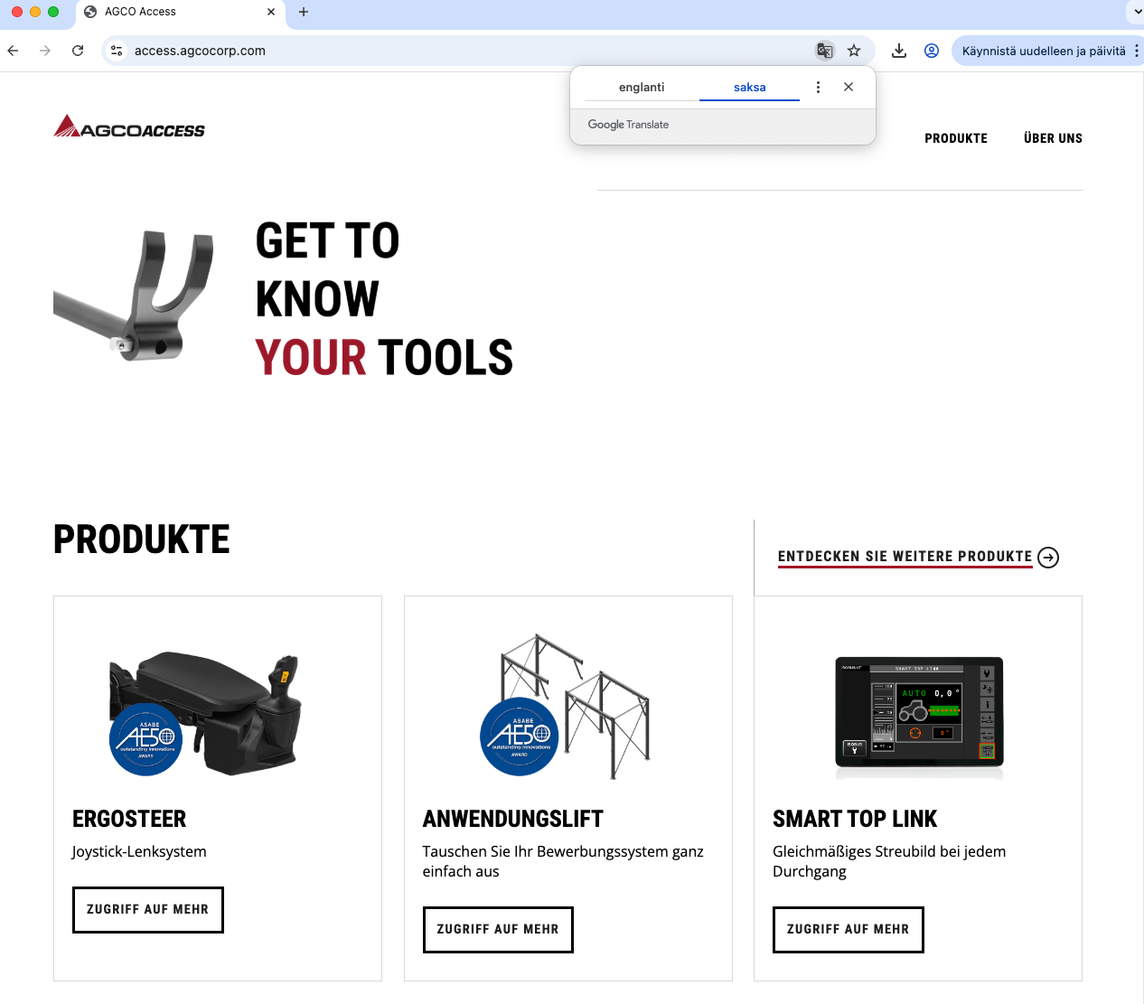Google chrome automaticly translating the ACCESS page and showing a pop up of the translated language on the top of the page.